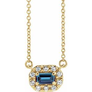 14K Yellow 5x3 mm Emerald Chatham® Lab-Created Alexandrite & 1/8 CTW Diamond 18" Necklace - Siddiqui Jewelers