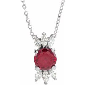 14K White Chatham® Lab-Created Ruby & 1/4 CTW Diamond 16-18" Necklace - Siddiqui Jewelers