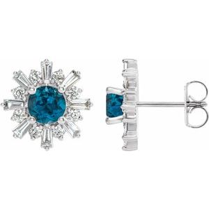 14K White London Blue Topaz & 3/4 CTW Diamond Earrings - Siddiqui Jewelers