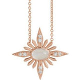 14K Rose Rainbow Moonstone & .08 CTW Diamond Celestial 16-18" Necklace - Siddiqui Jewelers