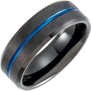Black & Blue PVD Tungsten 8 mm Grooved Band Size 12.5 - Siddiqui Jewelers