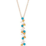 14K Rose Honey Passion Topaz, Turquoise & 1/8 CTW Diamond Scattered Bar 16-18" Necklace - Siddiqui Jewelers