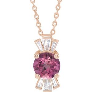 14K Rose Pink Tourmaline & 1/6 CTW Diamond 16-18" Necklace - Siddiqui Jewelers