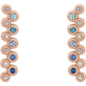 14K Rose Blue Multi-Gemstone & 1/10 CTW Diamond Bezel-Set Bar Earrings - Siddiqui Jewelers