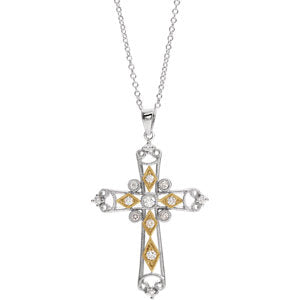 14K White/Yellow 1/4 CTW Diamond Cross Necklace - Siddiqui Jewelers