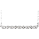 14K White 1/10 CTW Diamond Milgrain Bar 16-18" Necklace - Siddiqui Jewelers