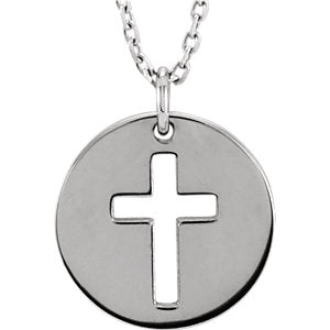 14K White Pierced Cross Disc 16-18" Necklace - Siddiqui Jewelers