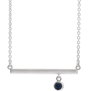 Sterling Silver Blue Sapphire Bezel-Set 18" Bar Necklace - Siddiqui Jewelers
