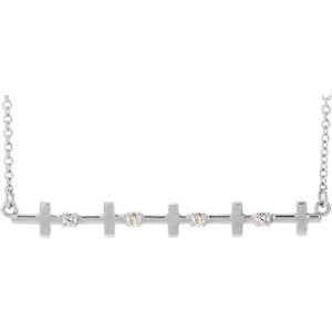 14K White .05 CTW Diamond Sideways Cross Bar 18" Necklace - Siddiqui Jewelers