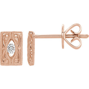 14K Rose .07 CTW Diamond Design-Engraved Earrings - Siddiqui Jewelers