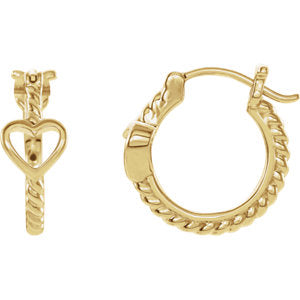 14K Yellow Pierced Heart Rope Hoop Earrings - Siddiqui Jewelers