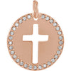 14K Rose .08 CTW Diamond Pierced Cross Disc Pendant - Siddiqui Jewelers