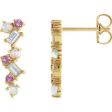 14K Yellow Ethiopian Opal, Pink Sapphire & 1/10 CTW Diamond Scattered Bar Earrings - Siddiqui Jewelers