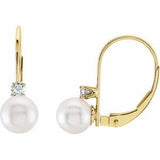 14K Yellow Akoya Cultured Pearl & Diamond Lever Back Earrings - Siddiqui Jewelers