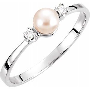 14K White 4.5 mm Akoya Cultured Pearl & Diamond Ring - Siddiqui Jewelers