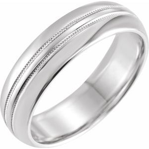 14K White 6 mm Double Milgrain Half Round Band  Size 7 - Siddiqui Jewelers