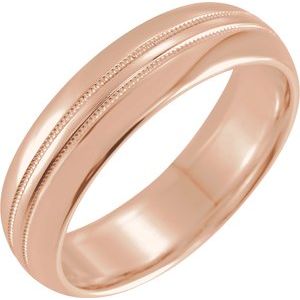 14K Rose 6 mm Double Milgrain Half Round Band  Size 10 - Siddiqui Jewelers