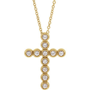 14K Yellow 1/4 CTW Diamond Cross 16-18" Necklace - Siddiqui Jewelers