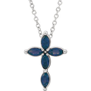 14K White Blue Sapphire Cross Necklace - Siddiqui Jewelers