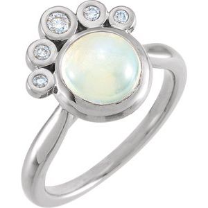 14K White Rainbow Moonstone & 1/8 CTW Diamond Ring - Siddiqui Jewelers