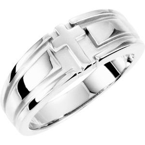 14K White 8 mm Grooved Cross Band Size 11 - Siddiqui Jewelers