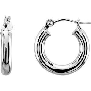 14K White 15 mm Tube Hoop Earrings-Siddiqui Jewelers