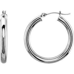 14K White 25 mm Tube Hoop Earrings-Siddiqui Jewelers