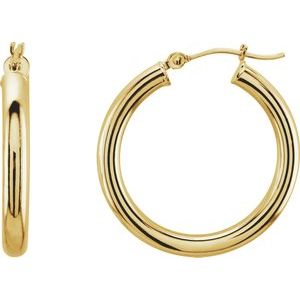 14K Yellow 25 mm Tube Hoop Earrings-Siddiqui Jewelers