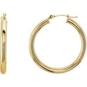 14K Yellow 30 mm Tube Hoop Earrings-Siddiqui Jewelers