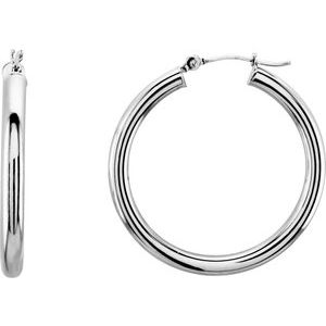 14K White 30 mm Tube Hoop Earrings-Siddiqui Jewelers