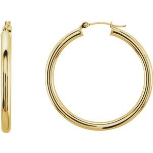 14K Yellow 35 mm Tube Hoop Earrings-Siddiqui Jewelers