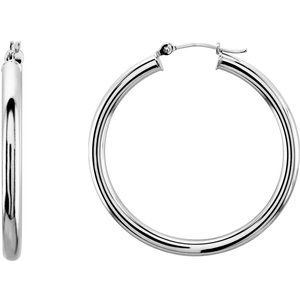14K White 35 mm Tube Hoop Earrings-Siddiqui Jewelers