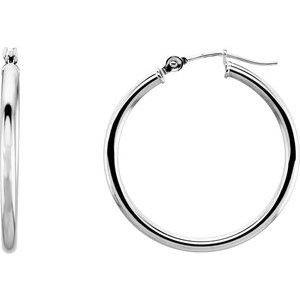 14K White Tube 25 mm Hoop Earrings Siddiqui Jewelers
