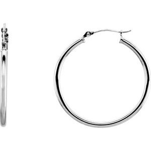 14K White Tube 30 mm Hoop Earrings Siddiqui Jewelers