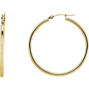 14K Yellow Tube 34 mm Hoop Earrings Siddiqui Jewelers