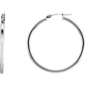 14K White Tube 34 mm Hoop Earrings Siddiqui Jewelers