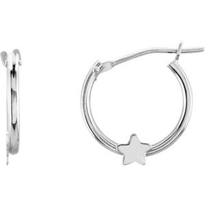 14K White Hinged Hoop Earrings with Star - Siddiqui Jewelers