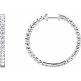 14K White 4 CTW Natural Diamond Inside-Outside Hinged 36 mm Hoop Earrings Siddiqui Jewelers