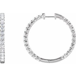 14K White 4 CTW Lab-Grown Diamond Inside-Outside Hinged 36 mm Hoop Earrings Siddiqui Jewelers