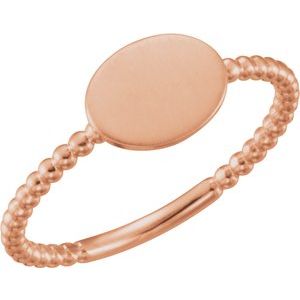 14K Rose Oval Engravable Beaded Ring - Siddiqui Jewelers