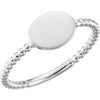 14K White Oval Engravable Beaded Ring - Siddiqui Jewelers