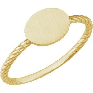 14K Yellow Oval Engravable Rope Ring - Siddiqui Jewelers