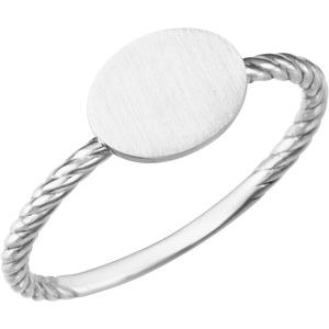 14K White Oval Engravable Rope Ring - Siddiqui Jewelers