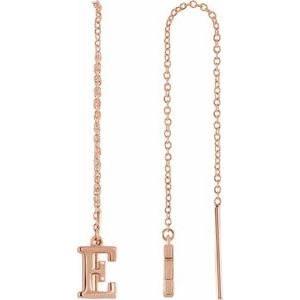 14K Rose Single Initial E Chain Earring - Siddiqui Jewelers