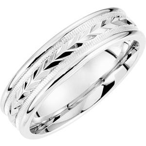 14K White 6 mm Wheat Design Band with Milgrain Size 11 - Siddiqui Jewelers