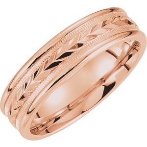 14K Rose 6 mm Wheat Design Band with Milgrain Size 10 - Siddiqui Jewelers