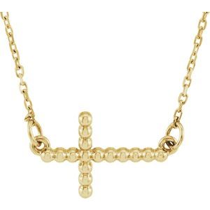 14K Yellow 12.05x19.5 mm Sideways Beaded Cross 16.5" Necklace - Siddiqui Jewelers