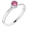 Rhodium-Plated Sterling Silver 4 mm Round Imitation Pink Tourmaline Ring-Siddiqui Jewelers