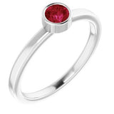 Rhodium-Plated Sterling Silver 4 mm Round Imitation Ruby Ring-Siddiqui Jewelers
