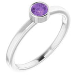 Rhodium-Plated Sterling Silver 4 mm Round Imitation Amethyst Ring-Siddiqui Jewelers